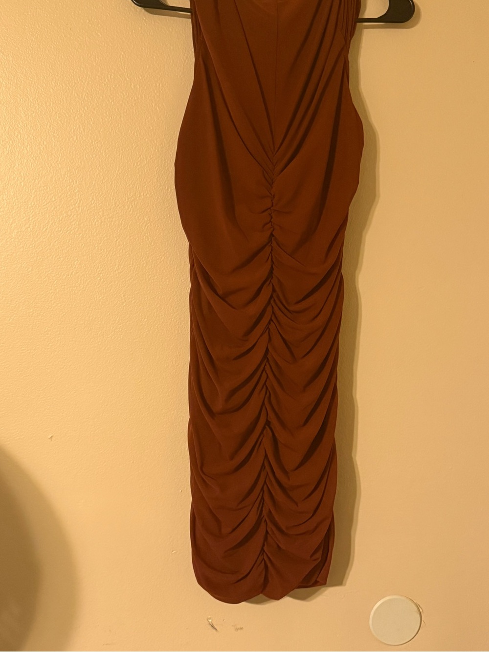 Ruched Sleeveless Midi Dress in Rust